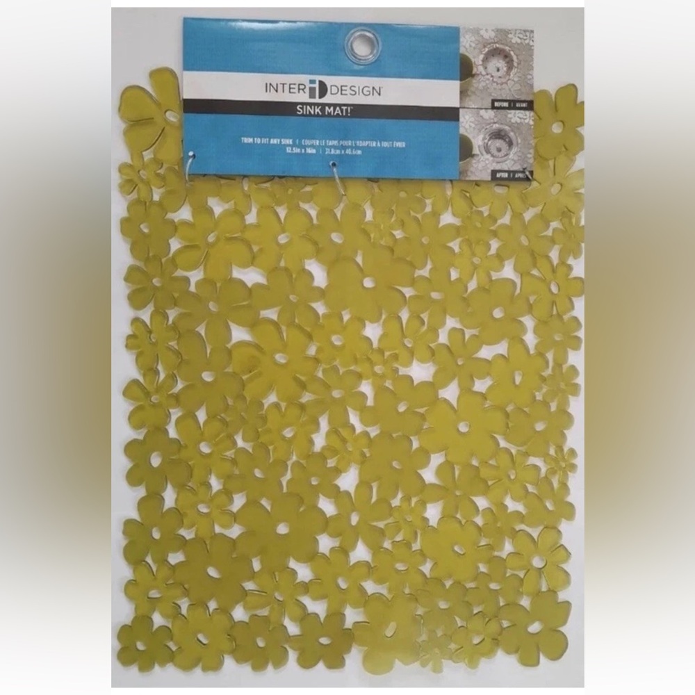 iDesign Blumz Floral Green Flexible Plastic Large Sink Protector Mat 12.5inx16in